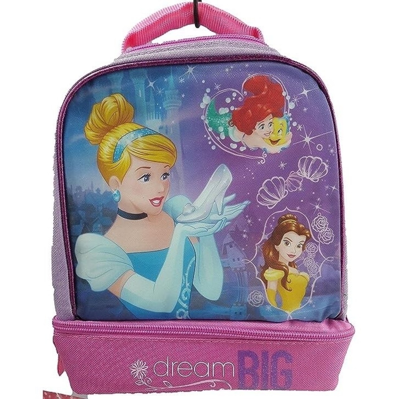Disney Princess Lunch Box Dual Compartment Insulated Lavender Pink 9X7.5X4